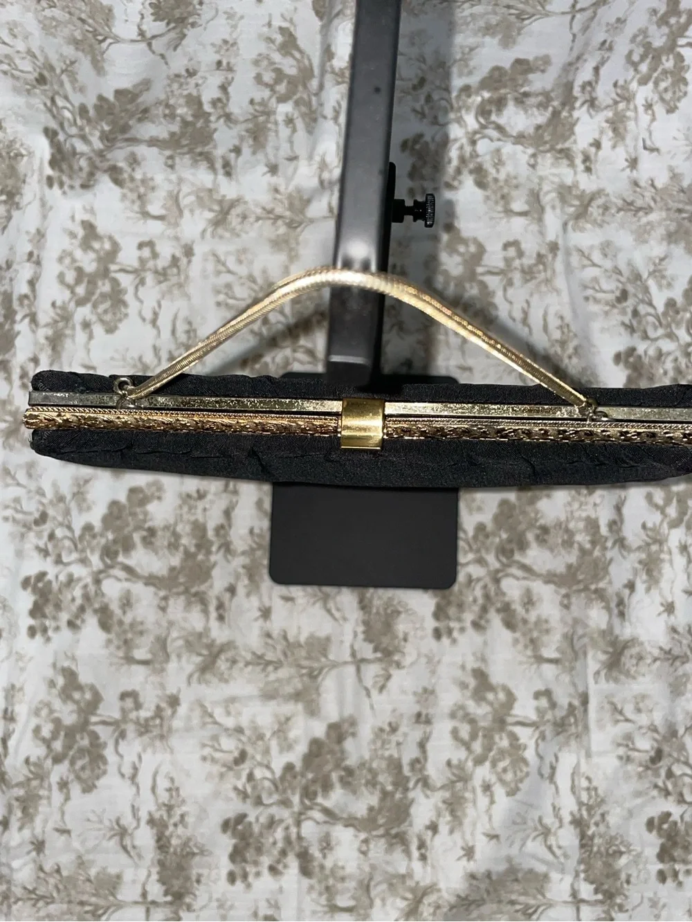 Vintage 1950s Harry Levine Black Evening Clutch with Gold Frame and Chain